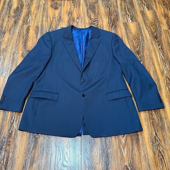 100%‎ Wool Turnbury 48R Navy Blue Checkered 48 R Blazer Jacket 2 Button Coat - Picture 1 of 8